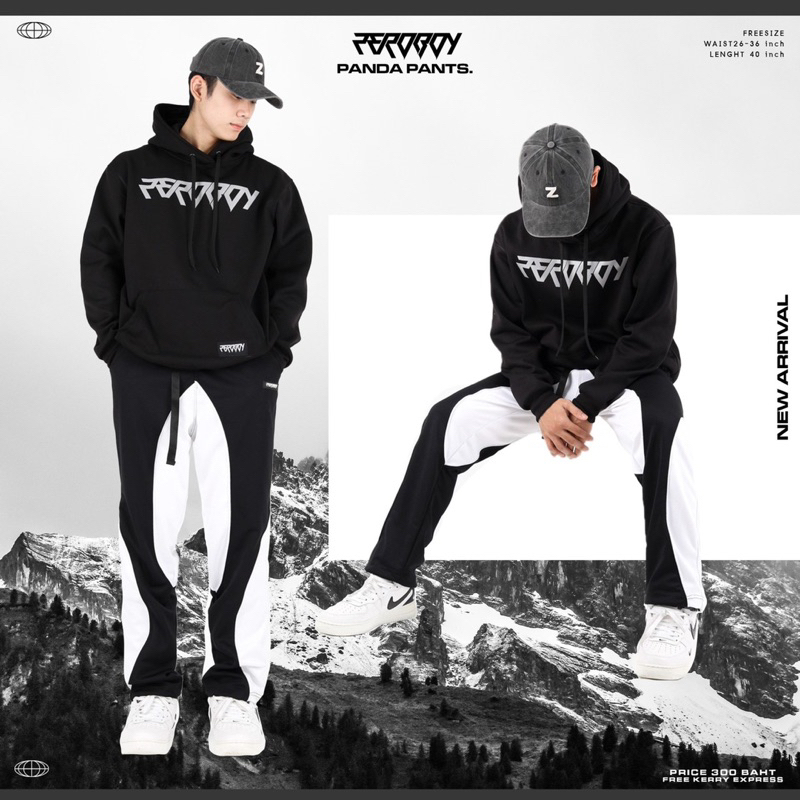 ZEROBOY - DARK PANTS กางเกงวอร์มขายาวสีดำ งานตัดต่อ