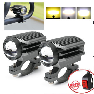 1 Pair Super Bright Tri-color Motorcycle LED External Headlight Car ATV Driving Foglight Auxiliary Spotlight