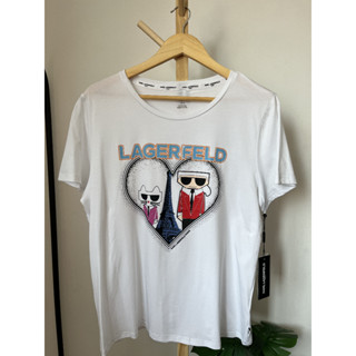 เสื้อยืดKarl lagerfeld  "Karl เสื้อยืดหญิงสกรีนลุงแมวหัวใจใหญ่ขาว  "งานKarl  lagerfeld แท้100%