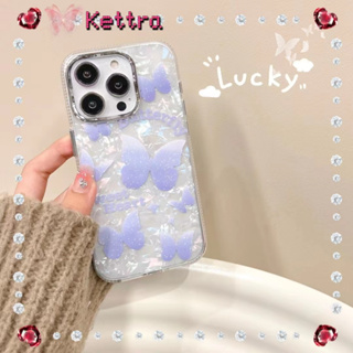 💜Kettra💜ป้องกันการหล่น ขอบเต็ม iPhone 11 14 pro max เคสใส เลเซอร์ ผีเสื้อ สีม่วง เส้นขอบโปร่งใส case for iPhone 12 13