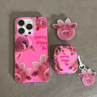 ✨สไตล์ใหม่✨เคสไอโฟน 14 Pro Max เคส for 11 12 13 Pro Max น่ารัก เคสพกพาสะดวก หมู pink AirPods iPhone 13 Case เคสกันกระแทก