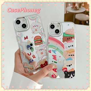 🍑CasePhoneg🍑ป้องกันการหล่น ขอบเต็ม iPhone 11 14 pro max การ์ตูน ลูกสุนัข ลูกแมว พื้นผิวกระจก case for iPhone 12 13