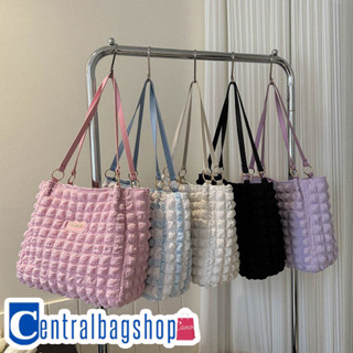 centralbagshop(C1907) กระเป๋าสะพายไหล่ผ้าย่น ใบใหญ๋เป็นสายหนัง