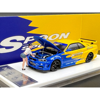 Time Micro​ NISSAN Skyline GT-R R34, Nismo Z-Tune engine hood openable Spoon + Figure