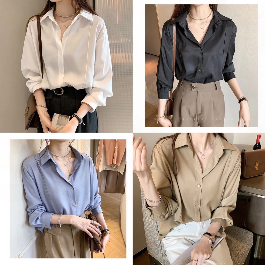 💙Fairy Style💙พร้อมส่ง เสื้อเชิ้ตแขนยาว เสื้อเชิ้ตทำงาน คอปก ทรงสวย สีสันสวยงาม สไตล์เกาหลี#3331