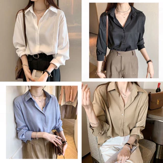 💙Fairy Style💙พร้อมส่ง เสื้อเชิ้ตแขนยาว เสื้อเชิ้ตทำงาน คอปก ทรงสวย สีสันสวยงาม สไตล์เกาหลี#3331
