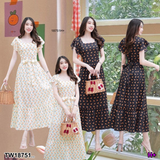 👗Pfashion [ส่งไวมาก🚛]  P18751 Maxi dress ลายดอกเล็กทรงคอเหลี่ยม ..