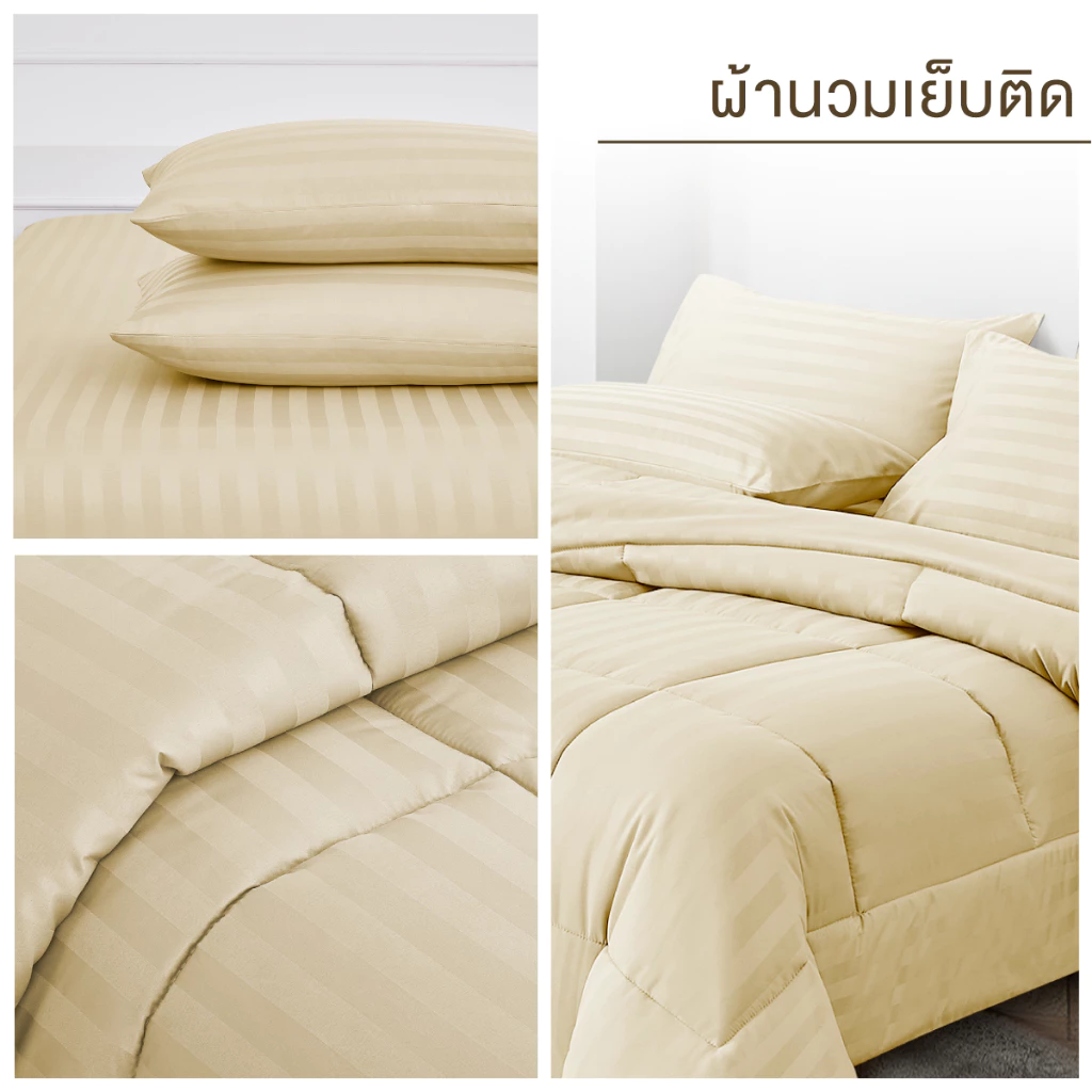ibed ชุดผ้าปูที่นอนทอลายครบเซ็ท Softex Satin (ลายริ้ว) Butter Cream - STRIPED COLLECTION thumbnail 8
