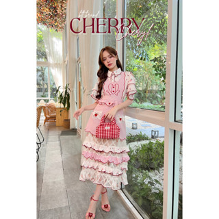 R121 Cherry Cheryl : set เอี๊ยมกระโปรงสก๊อตชมพู