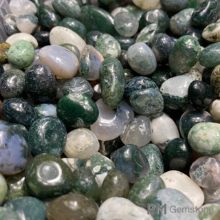 MA03 มอสอาเกต ( Moss Agate ) ขัดเงา ขนาด 8-14mm คริสตัล หินธรรมชาติ ควอตซ์ Quartz หินเกล็ด หินสี หินเสริมดวง ของสะสม TB