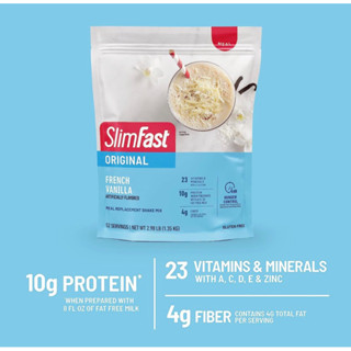 (1.35 Kg) 52 มื้อ รสวนิลา โปรตีนดื่มทดแทนอห.ควบคุมน้ำหนัก SlimFast Meal Replacement Powder,Original French Vanilla,