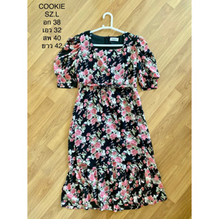 เดรสยาวสีดำ Size L Cookie Dress ทรงระบาย ผ้าซาตินอย่างดี สภาพใหม่ ไม่เคยใส่