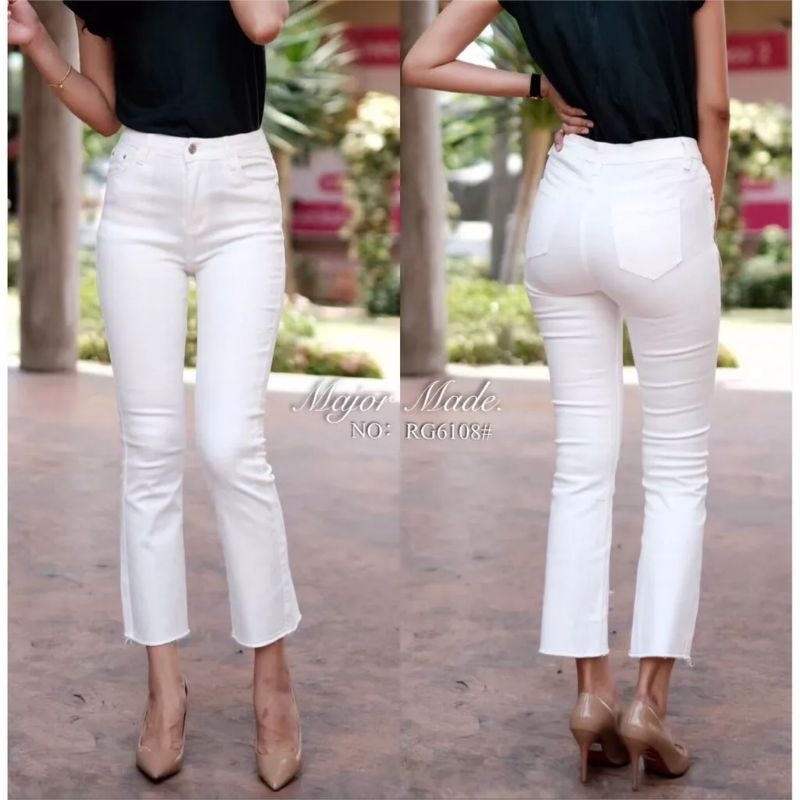 🌈กางเกงยีนส์ Ruige jeans : RG6018# สีขาวขาบานนิดๆไม่มาก