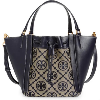 Tory Burch MCGRAW MONOGRAM JACQUARD DRAWSTRING SATCHEL #88241 TORY NAVY/405