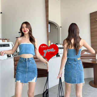 🧡YME jeans กระโปรงยีนส์ทรงสวยแต่งขาดไม่มีซับใน #6538