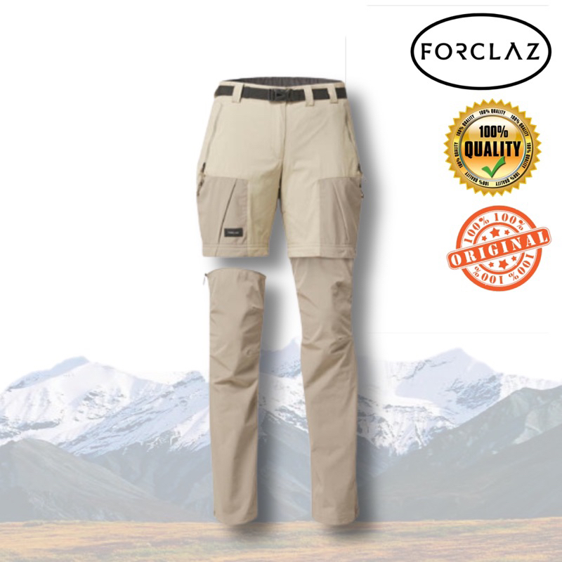 กางเกงเดินป่าถอดขาได้ 2-in-1 สำหรับผู้หญิง รุ่น MT500 (สีเบจเข้ม) FORCLAZ