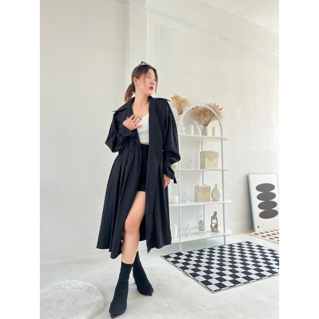 B1375🔥พร้อมส่ง🔥ส่งไว ทันใจ ร้านคนไทย❤️Dress Coat รุ่นนี้ทรงสวยมาก ผ้าดีมากเป็นคอปกใหญ่ดีเทลแขนตุ๊กตา