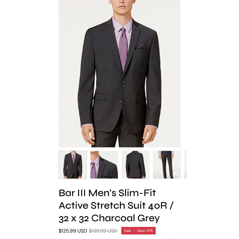 Bar III Men's Slim-Fit Active Stretch Suit สูท ผู้ชาย ทรง สลิม ฟิต บาร์ ทรี