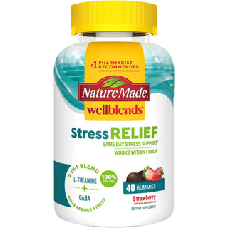 Nature Made Wellblends Stress Relief Gummies, L theanine 200mg to Help Reduce Stress, with GABA 100mg, 40Gummies