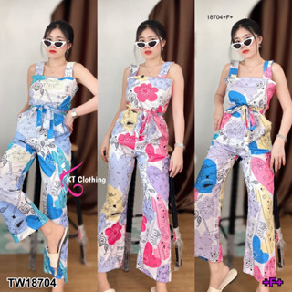 J18704 Jumpsuit จั๊มสูทสายเดี่ยว ขายาว พิมพ์ลาย ผูกเอว Jumpsuit, single-breasted, long legs, print, tie at the waist