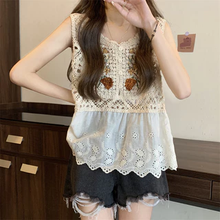 เสื้อถักเสื้อกล้าม ออกแบบดีไซน์ด้วยงายปักดอกไม้ สวยสไตส์สาวเกาหลี เนื้อผ้านุ่มๆใส่สบาย