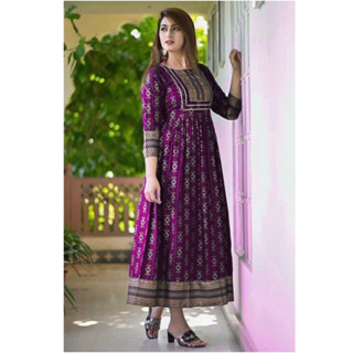 Women Printed Anarkali Kurta ชุดอินเดียนำเข้าคุณภาพดี