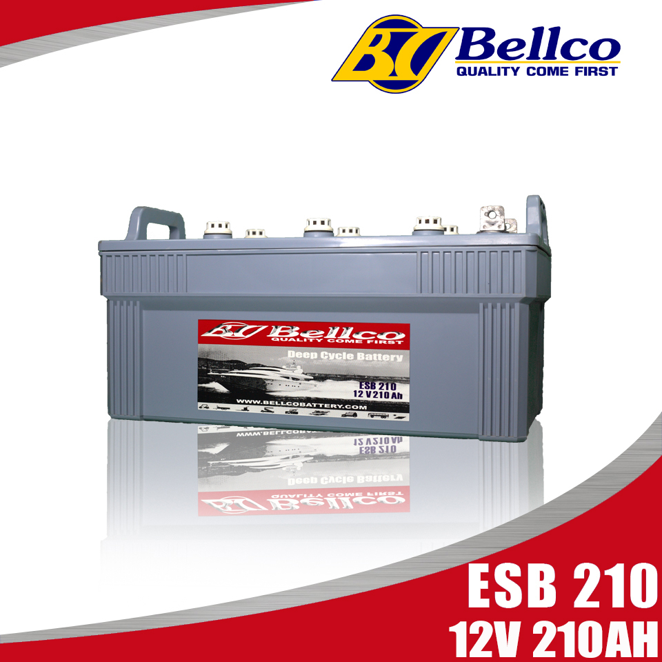 แบตเตอรี่โซล่าเซลล์ แบตเตอรี่ ESB210 12V 210AH  แบตเตอรี่โซล่า Bellco Battery Deep Cycle ชนิดน้ำ