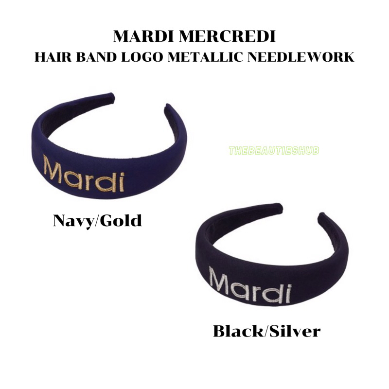 พร้อมส่ง - ที่คาดผม Mardi mercredi สีน้ำเงิน โลโก้ทอง และ ดำ โลโก้เงิน