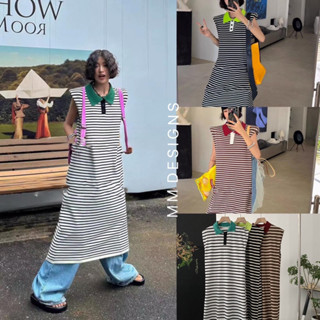 🌈🌿🌸🌺🇰🇷🤎❤️💚🇰🇷Knit Sleeveless Color Collar Maxi Dress