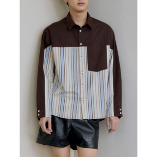 KV015 Curved Hem Box Stripe Shirt - Oversize