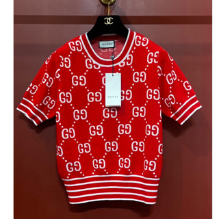 2สี DOUBLE G LOGO JACQUARD TOP เสื้อทรงครอป เสื้อไหมพรม ทอลาย gg กุชชี่