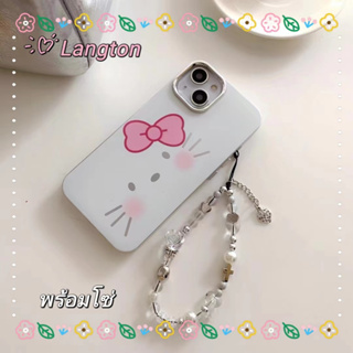 🌈Langton🌸สไตล์สร้อยข้อมือ ป้องกันการหล่น ขอบเต็ม iphone 11 14 pro max การ์ตูน Hello Kitty สีขาว case for iPhone 12 13