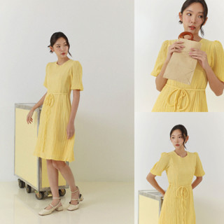 ส่งฟรี ไม่ต้องโค้ด 🚚 SLYQ MADE CRUNCHY TIE WAIST CHIFFON DRESS ชุดเดรสเบสิคผ้าชีฟองอัดย่น แขนตุ๊กตา