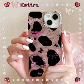 💜Kettra💜ป้องกันการหล่น ขอบเต็ม iPhone 11 14 pro max ผีเสื้อ สีชมพู พิมพ์เสือดาว หวานเท่ เรียบง่าย case for iPhone 12 13