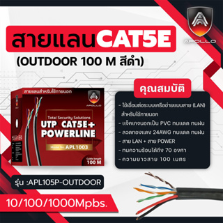 Apollo สายแลน Lan +ไฟ CAT5E UTP Cable Outdoor สำหรับใช้ภายนอก 100m./Box สายอินเตอร์เน็ท สำหรับ NETWORK  และกล้องวงจรปิด