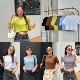 Nudeaholic 💚 knit top เสื้อครอปคอกลมไหมพรมแขนสั้นเสริมฟองน้ำช่วงไหล่  เป็นbasic item