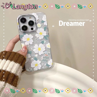 🌈Langton🌸ป้องกันการหล่น ขอบเต็ม iphone 11 14 pro max เส้นขอบโปร่งใส ดอกไม้ ลวดลาย เล็กและสด เคสใส case for iPhone 12 13