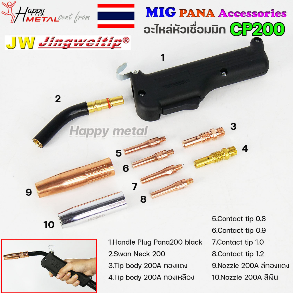 JW อะไหล่ หัวเชื่อมมิก PANA ( MIG ) CP200  Swanneck / Tip body / Nozzle /Contact tip (ราคา1อัน)