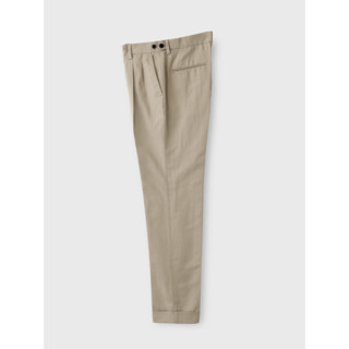 [JBB*] KHAKI COTTON LINEN PLEATED TROUSERS WITH EXTENDED WAISTBAND เจบีบี กางเกงขายาว กางเกงขายาวสองจีบ ผ้าลินินคอตตอน