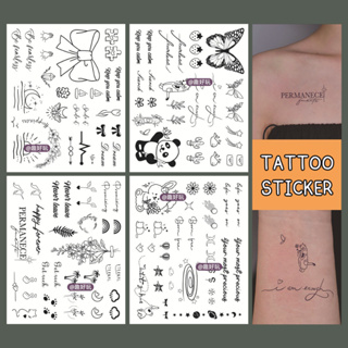 121 [พร้อมส่ง] TATTOO 15 DAYS  ได้ 4 แผ่น ลายเยอะมาก กันน้ำได้ ไม่ลอก แทททูสติ๊กเกอร์ คำคมอักษรเท่ๆ สไตล์เกาหลี