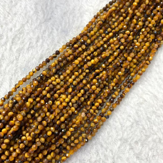 ตาเสือเหลือง พลอยตาเสือ หินแก้ชง Yellow Tigers eye 2 mm เจีย เส้นยาว เกรด AAA *หินธรรมชาติ*