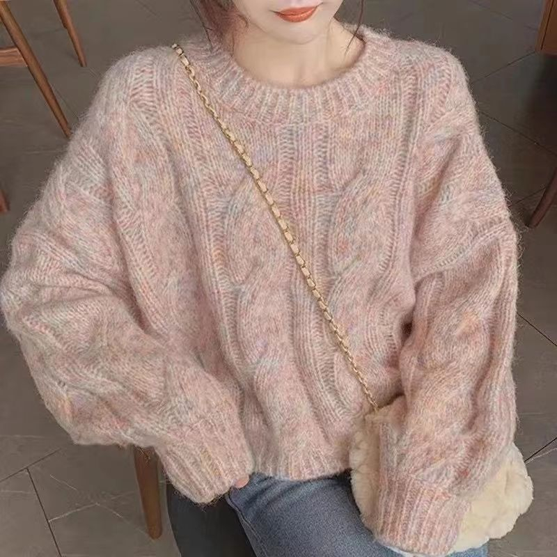 สีสวยมากๆ เสื้อกันหนาวผู้หญิง คอกลม แขนยาว ผ้าถัก สไตล์เกาหลี ส่งไวจากไทย