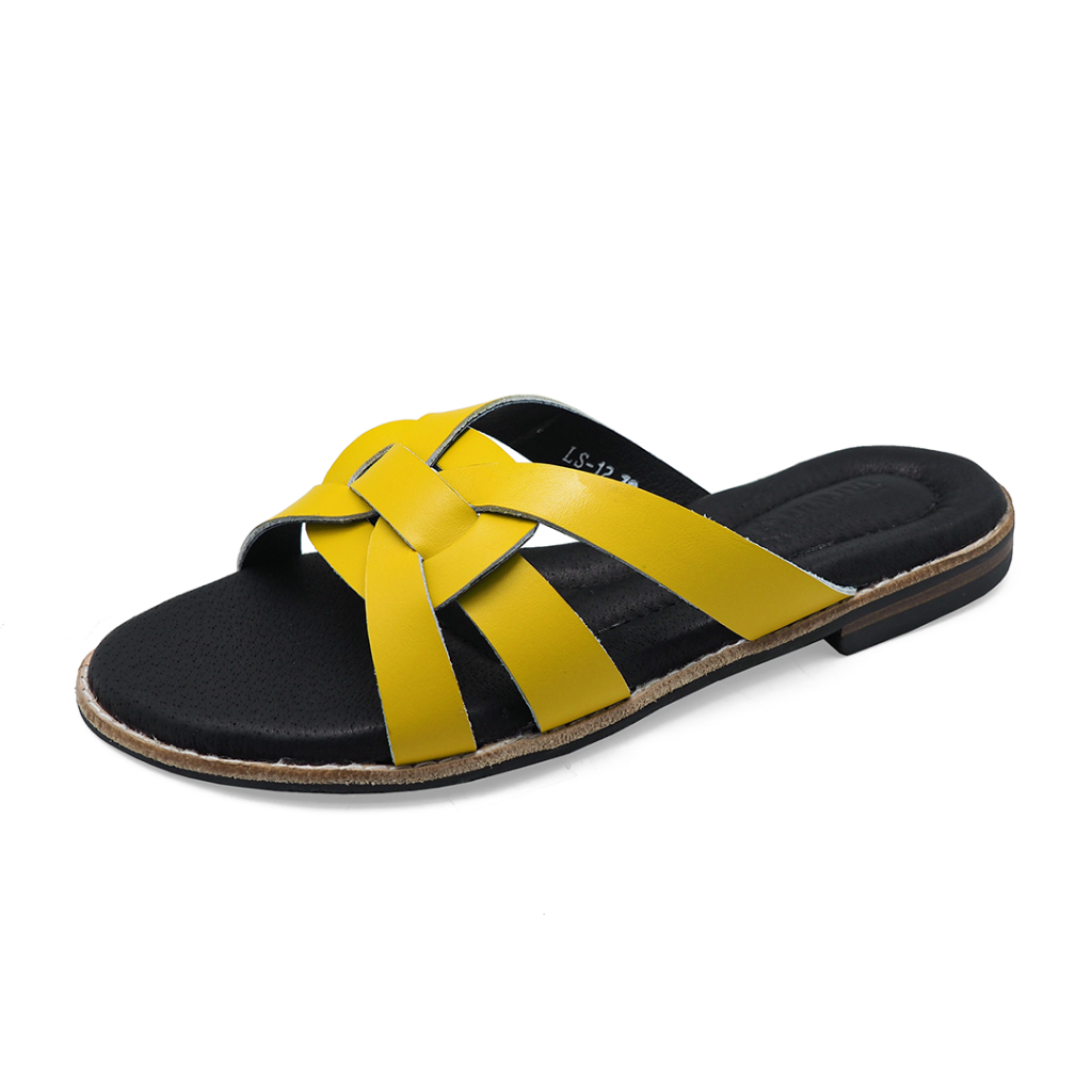 TAYWIN(แท้) รองเท้าแตะหนังแท้ ผู้หญิง รุ่น LS-12 หนังนิ่มสีเหลือง