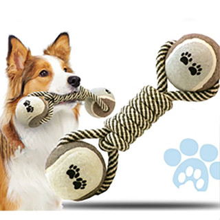 ของเล่นสุนัขช่วยขัดฟัน ของเล่นหมา  Pet Toy Cotton Rope Tennis Ball Toys ลูกบอลเชือก