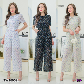 16952 จั๊มสูทขายาว ทรงครอป เชือกผูกเอว ซิปหลัง Long jumpsuit with drawstring waist and back zip.