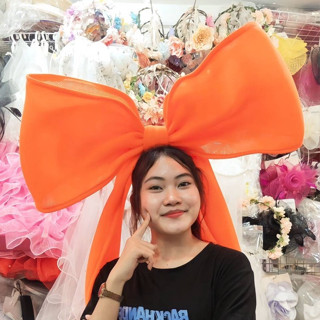 คาดผมโบว์โอเวอร์ไซส์ชั้นเดียว (มีหาง) ขนาดจัมโบ้ดัดทรงได้🎀