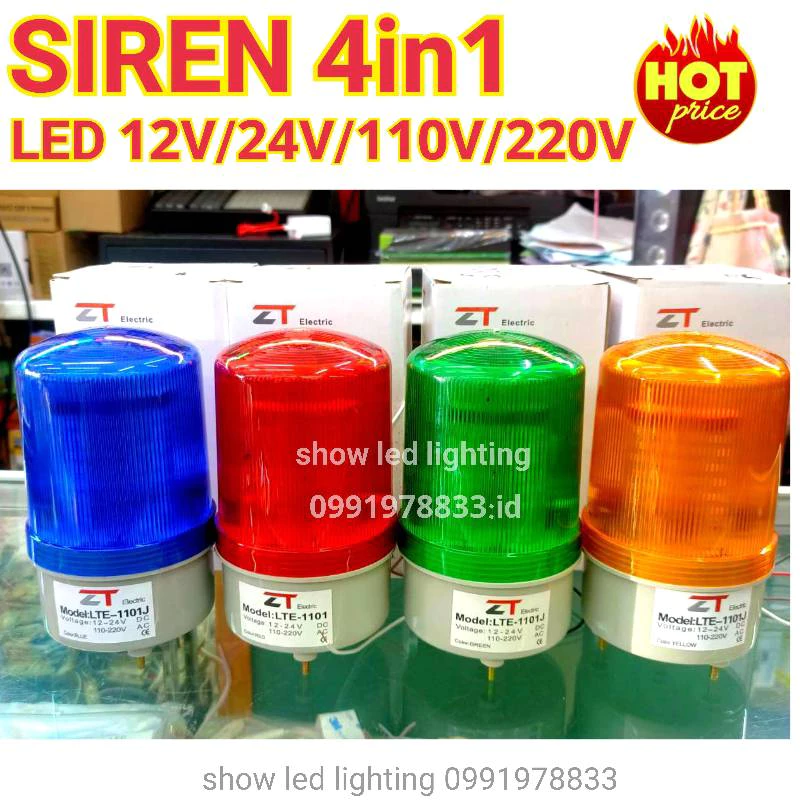 ไฟไซเรนท์ LED รุ่น LTE-1101 (ZT) 4" รุ่นธรรมดา, รุ่นมีเสียง (กดเลือก) ปรับได้ 3 STEP ใช้ไฟได้ 12V,24V,110V,220V