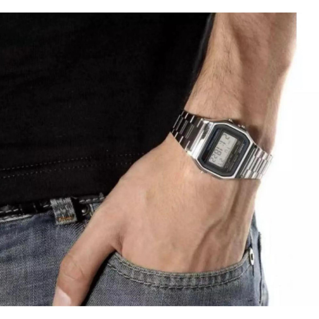 Casio นาฬิกาข้อมือผู้ชาย สายสแตนเลส รุ่น A158WA-1DF - สีเงิน