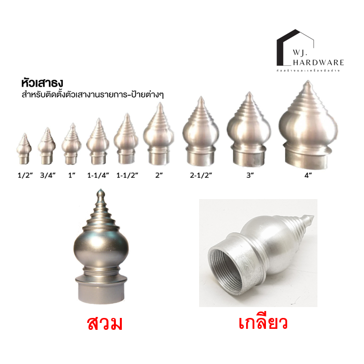 หัวเสาธงอลูมิเนียม แบบสวม ขนาด 1/2"-3" จากโรงงาน