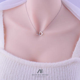 MeeningBrand❀สร้อยคอเงิน  HEART COUPLE DIAMOND 2 สี [02-0050]